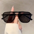 Classic pilot-style black sunglasses with silver studs and dark tinted lenses - Black Frame Grey Lens