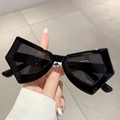 Oversized black pentagonal sunglasses with dark lenses and trendy geometric frame - Black Frame Grey Lens
