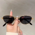 Retro sunglasses with golden metal frames and black oval lenses in wood grain style - Gold Frame Grey Lens Black Temples