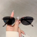Silver oval sunglasses with leopard print temples and dark UV protection lenses - Silver Frame Grey Lens Leopard Temples