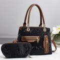 Set borse a mano nere motivo pitonato con borsa tote e pochette con dettagli dorati - Nero