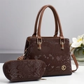 Dark brown snakeskin embossed Boston handbag set with gold hardware and circular logo - Coffee