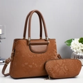 Fashionable brown snake pattern handbag set with large capacity and gold hardware details - Khaki/Earth Yellow
