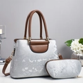 Fashion silver snakeskin tote bag with matching inner pouch and gold hardware - Silver