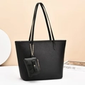 Borsa tote classica in pelle nera con mini pochette a fiocco e tracolle lunghe - Nero