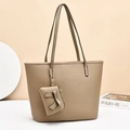 Borsa tote beige in pelle con fiocco decorativo e portamonete coordinato da donna - Cachi