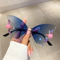 Gafas de sol mariposa sin montura con lentes azules degradadas y detalles de perlas - Azul Degradado