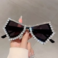 Gafas de sol mariposa de gran tamaño con montura negra y brillantes diamantes de imitación - Montura Negra Lente Gris Diamantes Blancos