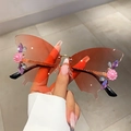 Gafas de sol de mariposa sin montura con lentes degradadas marrón rojo y pedrería fina - Rosa