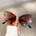 Randlose Schmetterlings-Sonnenbrille mit Verlaufsgläsern und rosa floralen Diamanten - Farbverlauf Braun