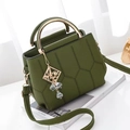 Chic olive green quilted crossbody bag with gold metal handle and rhinestone charm - Army Green
