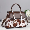 Elegant square crossbody handbag with brown animal print and premium gold hardware accents - Coffee