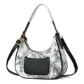 Elegant Paisley print hobo shoulder bag with black leather trim and gold hardware accents - Black