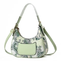 Green paisley crescent crossbody bag with lychee texture and adjustable strap - Green
