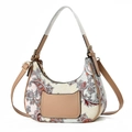 Bohemian paisley hobo bag with adjustable brown shoulder straps and gold hardware - Khaki