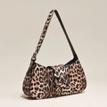 Bolso hobo con estampado de leopardo, lazo frontal y correa negra ajustable - Estampado de leopardo