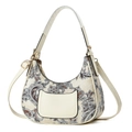 Vintage paisley print hobo handbag with adjustable strap and decorative front pocket - Off White