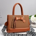 Sac à main en toile marron tendance avec décoration de nœud et bandoulière géométrique - Jaune Terre