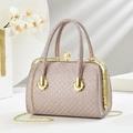 Borsa da sera champagne glitterata con chiusura a perla e manico ad anello dorato - Cachi (Paillettes Scintillanti)