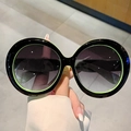 Occhiali da sole tondi oversize alla moda con montatura nero-verde e lenti grigie - Montatura Nero Verde Lenti Grigio Sfumato