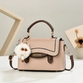 Bolso bandolera vintage rosa y marrón con solapa y colgante de gato de peluche - Caqui