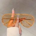 Gafas de sol de aviador clásicas ámbar con montura de gran tamaño para hombres y mujeres - Marco Té Transparente Lentes Champaña