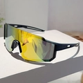 Lunettes de sport noir mat avec verres réfléchissants jaune-vert pour le cyclisme - Monture noire avec verre miroir doré