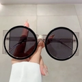 Retro oversized round sunglasses with black frames and transparent square side wings - Black Transparent Grey Frame Black Grey Lens