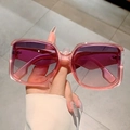 Retro square oversized pink transparent frame sunglasses with gradient purple lenses - Pink Frame Grey Pink Lens