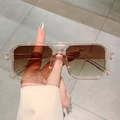 Detail of square sunglasses with transparent champagne frames and gradient brown lenses - Champagne Frame Gradient Brown Lens