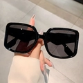 Classic black square oversized sunglasses with glossy frame and dark gray lenses - Black Frame Grey Lens