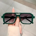 Handheld dark green vintage oversized geometric sunglasses with gradient grey lenses - Green Frame Double Gray Lenses