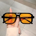 Classic small square sunglasses with thick black frame and orange transparent lenses - Black Frame Yellow Lens