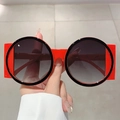 Stylish oversized round sunglasses with bright red frame and black contrast trim - Black Red Frame Grey Lens
