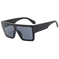 Modern oversized square sunglasses with flat top black frame and dark grey lenses - Black Frame Grey Lens
