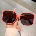 Chic pink oversized square sunglasses with dark gradient lenses for a retro look - Pink Frame Grey Lens