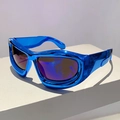Y2K futuristic cyberpunk sunglasses with metallic blue frame and purple lenses - Electroplated Blue