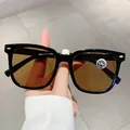 Gafas de sol cuadradas negras con lentes de cristal natural marrón para conducir - Montura Negra Lentes de Té