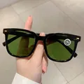 Gafas de sol cuadradas negras con lentes de cristal natural y protección UV hombre - Montura Negra Lente Verde