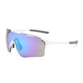 Gafas de sol deportivas blancas con lentes de espejo degradado azul-violeta para ciclismo - Lentes de Espejo Azules (Montura Blanca/Patas Grises)