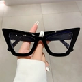 Chic black cat eye glasses frame with oversized triangular lenses for a trendy look - Black Frame Clear Lens