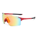 Gafas deportivas con montura roja y lentes polarizadas con degradado naranja - Lentes de Espejo Rojos (Patas Patchwork Rojo Negro)