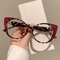 Cat-eye leopard print glasses frame with red splice design for a stylish women look - Purple Tortoise Frame Clear Lens
