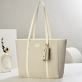 Elegante beige gewebte Shopper-Tasche mit Doppelgriffen und kleiner Zusatztasche im Set - Gebrochenes Weiß