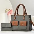 Set de sacs à main en cuir grainé avec doubles poches à pression et détails dorés - Gris