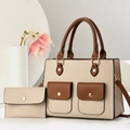 Modisches Handtaschen-Set in Beige und Braun aus Kunstleder mit zwei Taschen - Cremeweiß