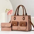 Sac fourre-tout à grande capacité avec poches doubles et pochette assortie assortie - Rose