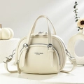Sac à main chic en cuir grainé blanc crème avec doubles brides et détails argentés - Blanc Cassé