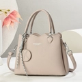 Chic beige lychee leather tote bag with top handles and adjustable shoulder strap - Gray