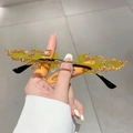 Handheld trendy flame shaped sunglasses with yellow lenses and sparkling crystals - Yellow Lens with Yellow Rhinestones